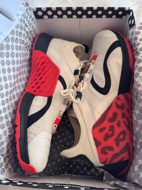White, Black & Red Athletic Sneakers